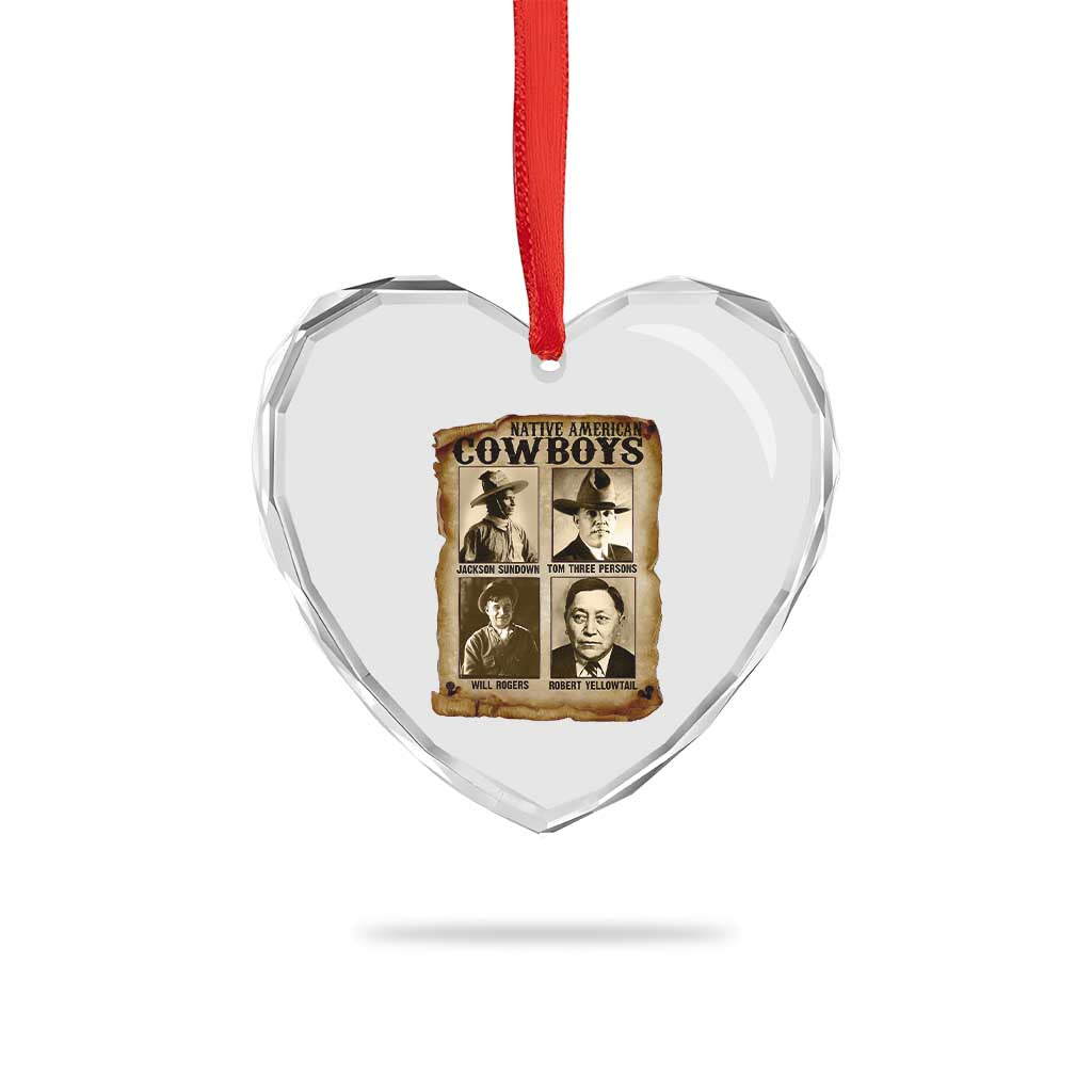 Native American Cowboy Legends Heart Crystal Glass Ornament Vintage Western Rodeo