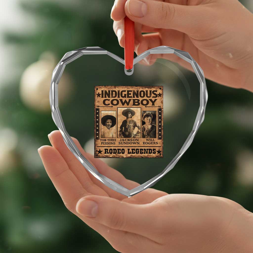 Native American Cowboy Rodeo Legends Heart Crystal Glass Ornament Vintage Western Country Cowboy