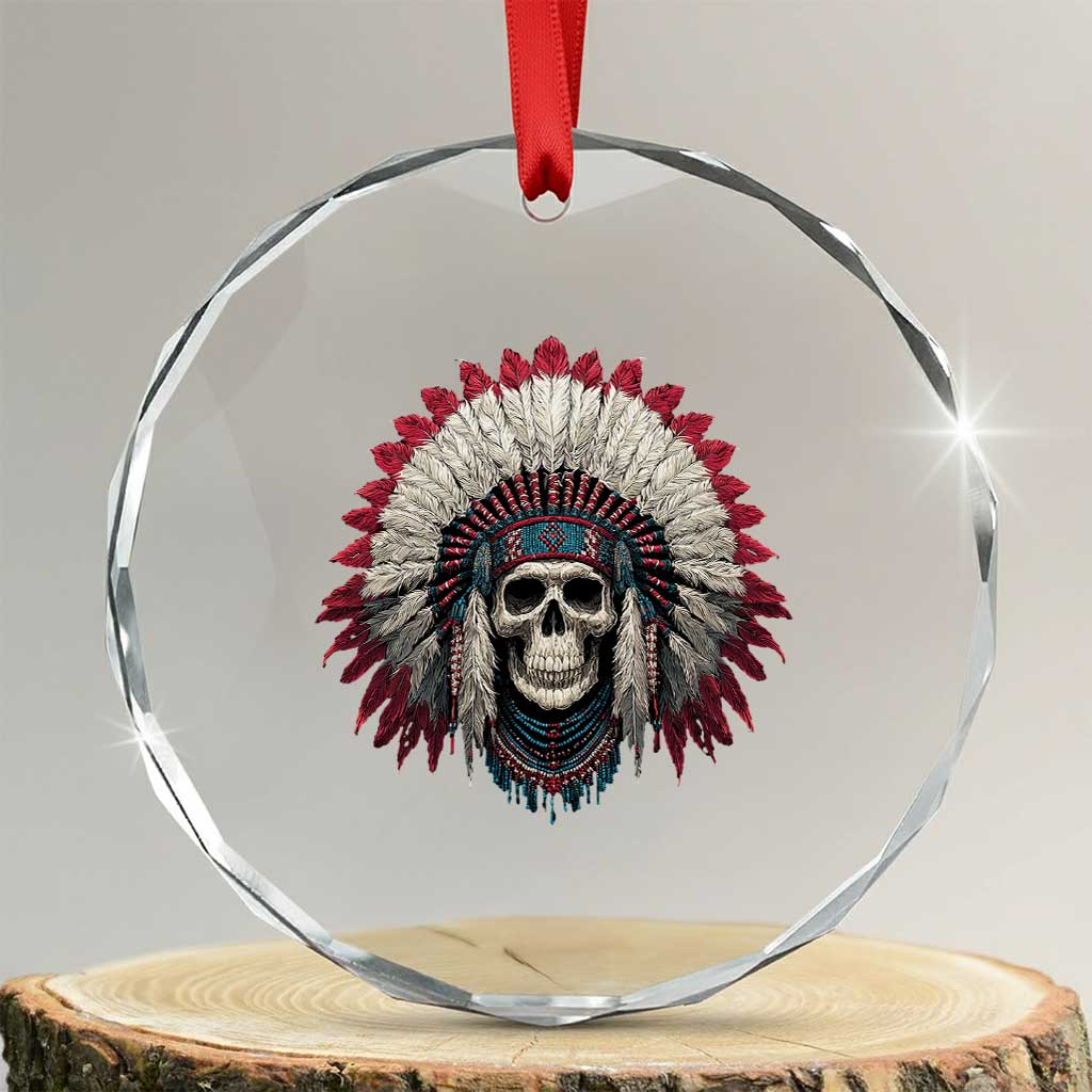 Native American Indian Chief Skull Headdress Crystal Glass Ornament TS11 Transparent Glass 3'' Circle Print Your Wear