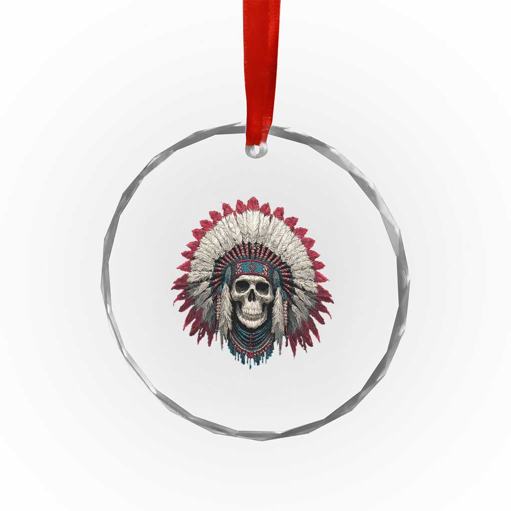 Native American Indian Chief Skull Headdress Crystal Glass Ornament
