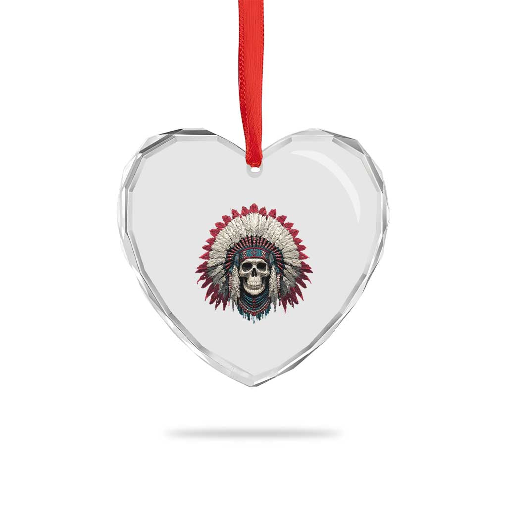 Native American Indian Chief Skull Headdress Heart Crystal Glass Ornament