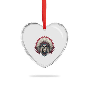 Native American Indian Chief Skull Headdress Heart Crystal Glass Ornament