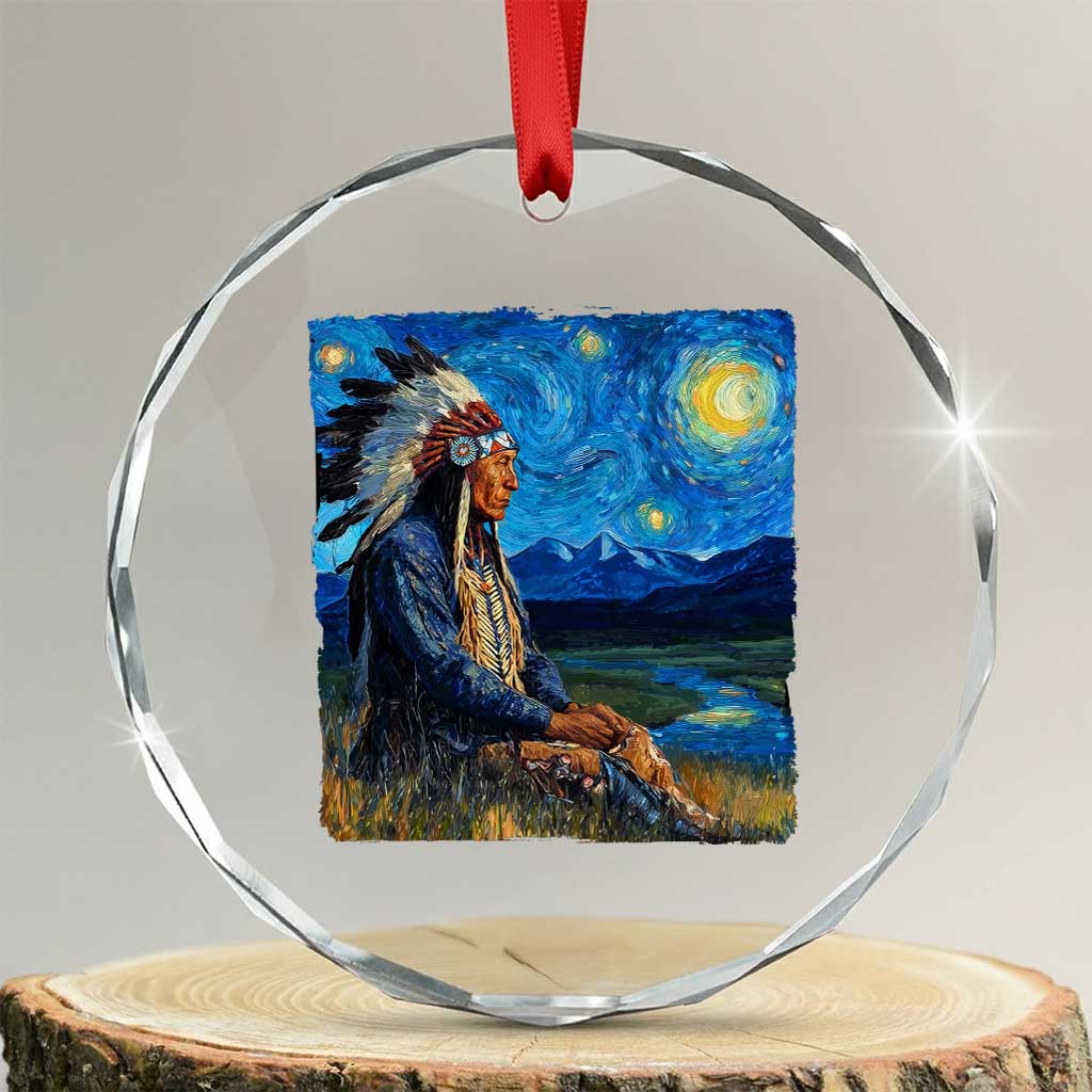 Native American Indian Van Goghs Starry Night Crystal Glass Ornament TS11 Transparent Glass 3'' Circle Print Your Wear