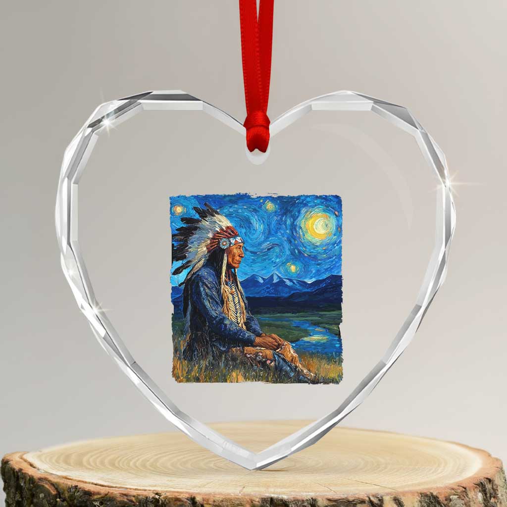Native American Indian Van Goghs Starry Night Heart Crystal Glass Ornament TS11 Transparent Glass 3'' Heart Print Your Wear