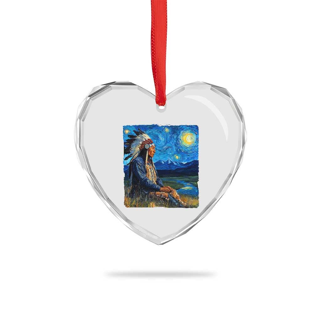 Native American Indian Van Goghs Starry Night Heart Crystal Glass Ornament