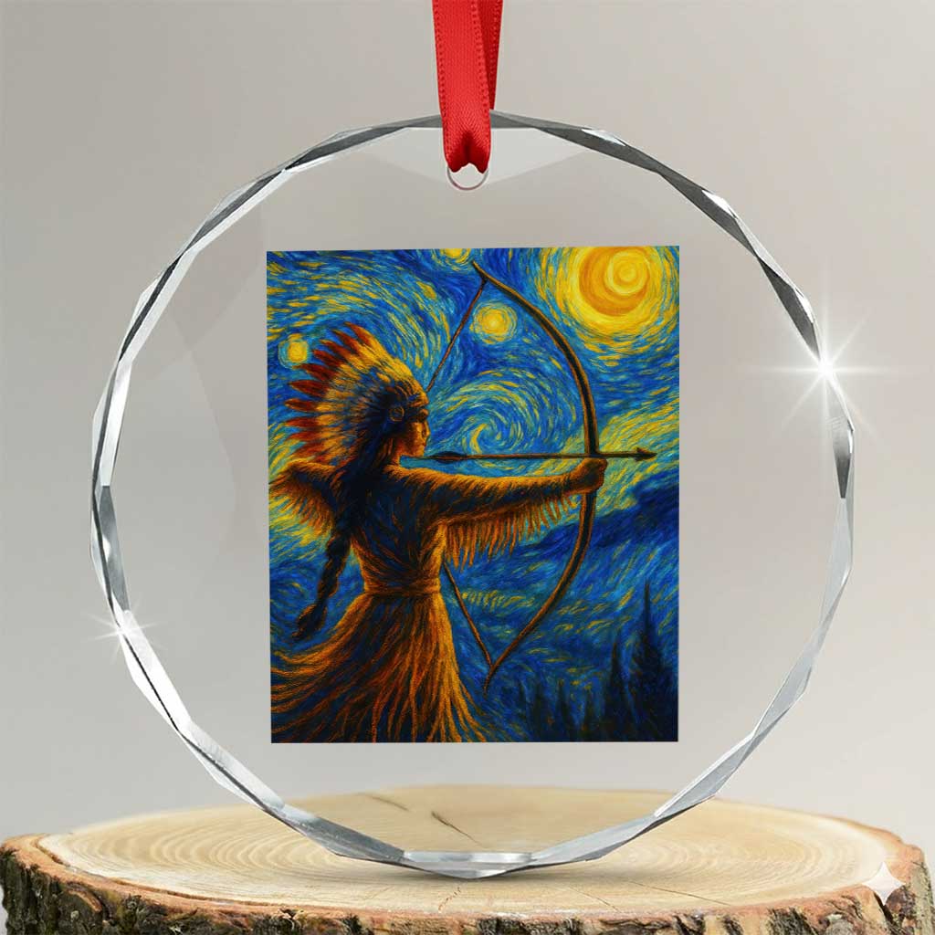 Native American Indian Women Crystal Glass Ornament Starry Night Indigenous Pride TS14 Transparent Glass 3'' Circle Print Your Wear