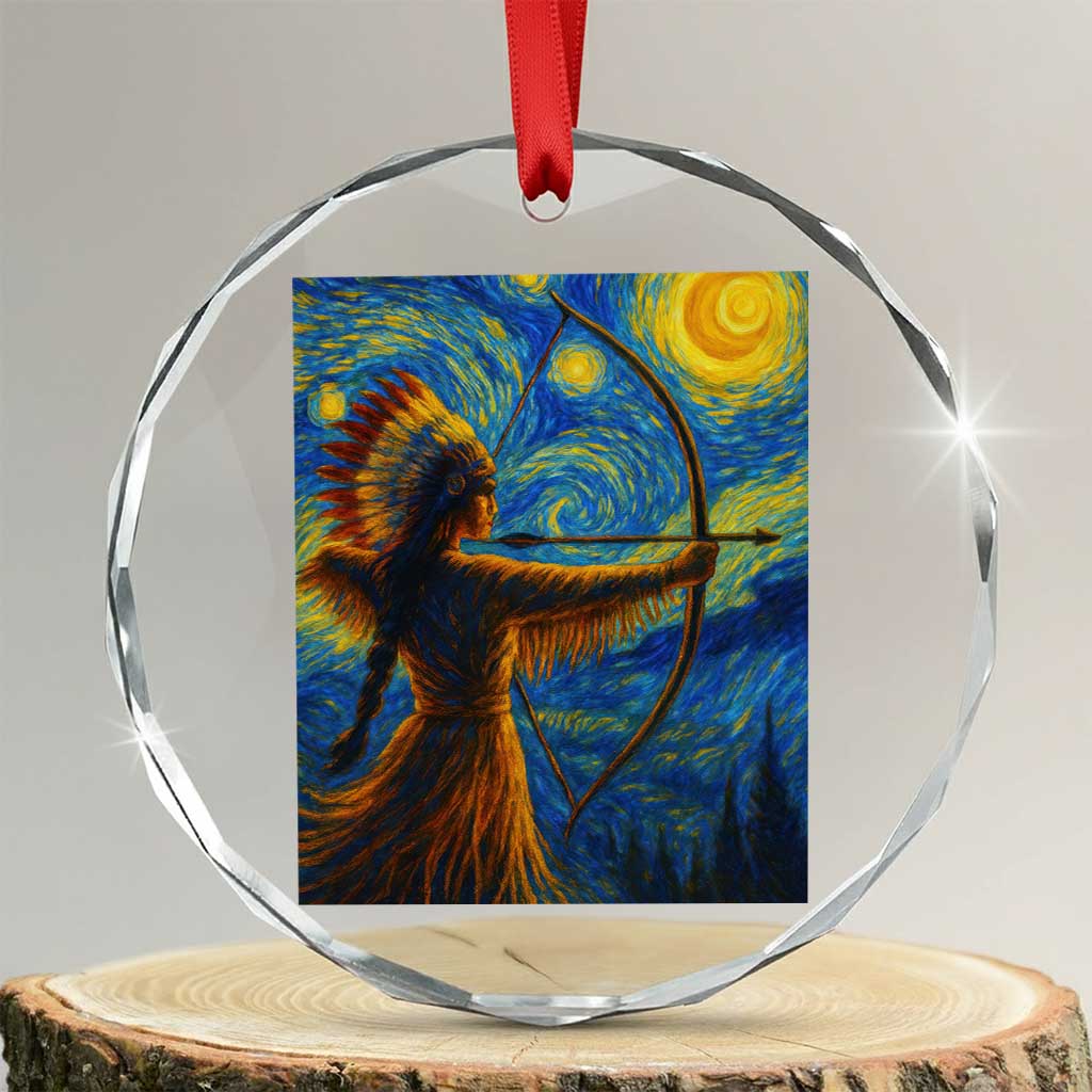 Native American Indian Women Crystal Glass Ornament Starry Night Indigenous Pride TS14 Transparent Glass 3'' Circle Print Your Wear