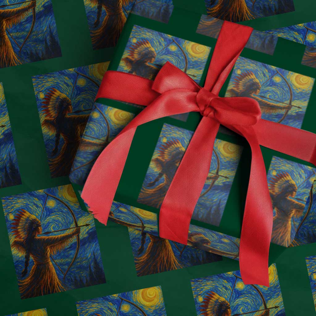 Native American Indian Women Wrapping Paper Roll Starry Night Indigenous Pride TS14 Green Print Your Wear