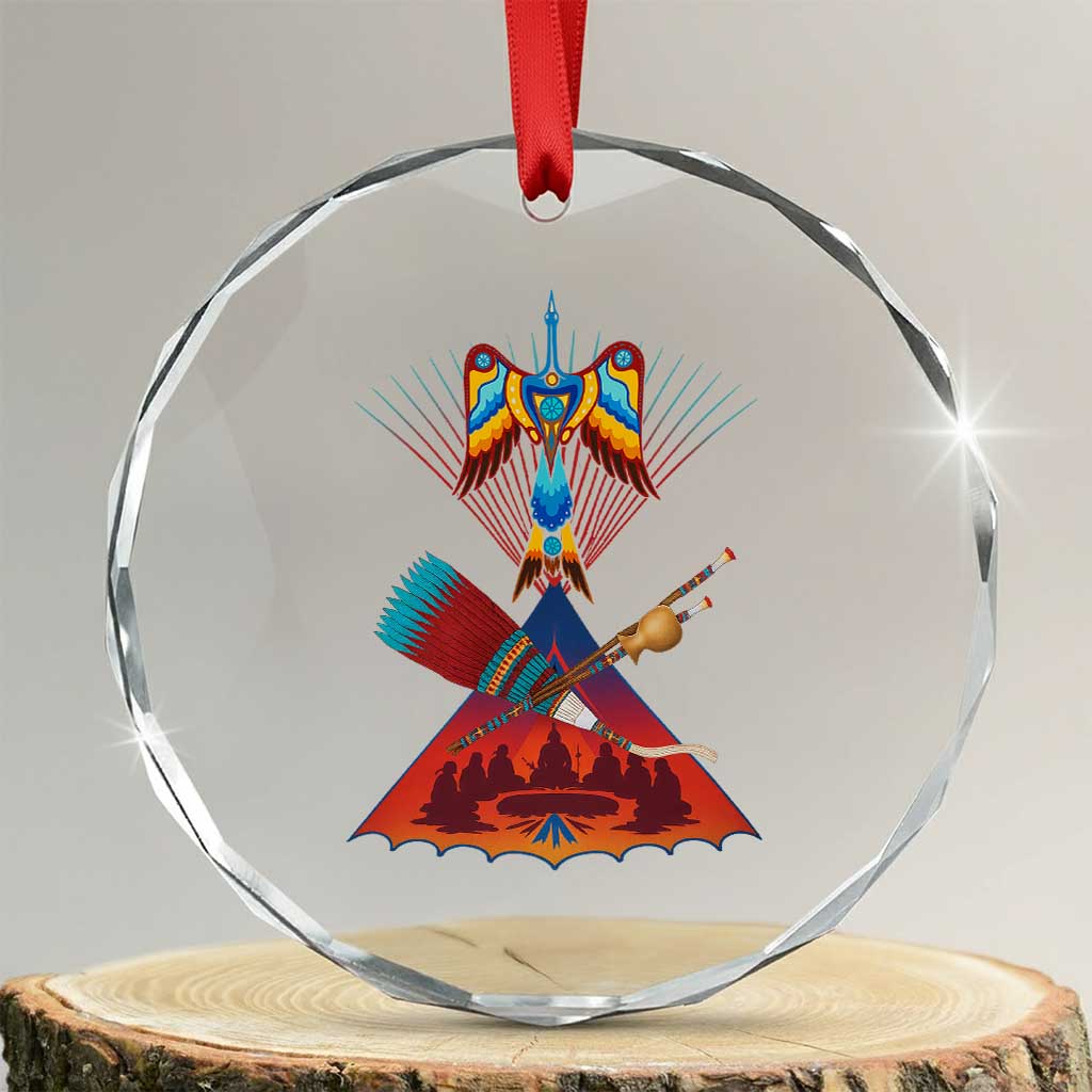 Native American Indigenous Heritage Peyote Water Bird Crystal Glass Ornament TS11 Transparent Glass 3'' Circle Print Your Wear