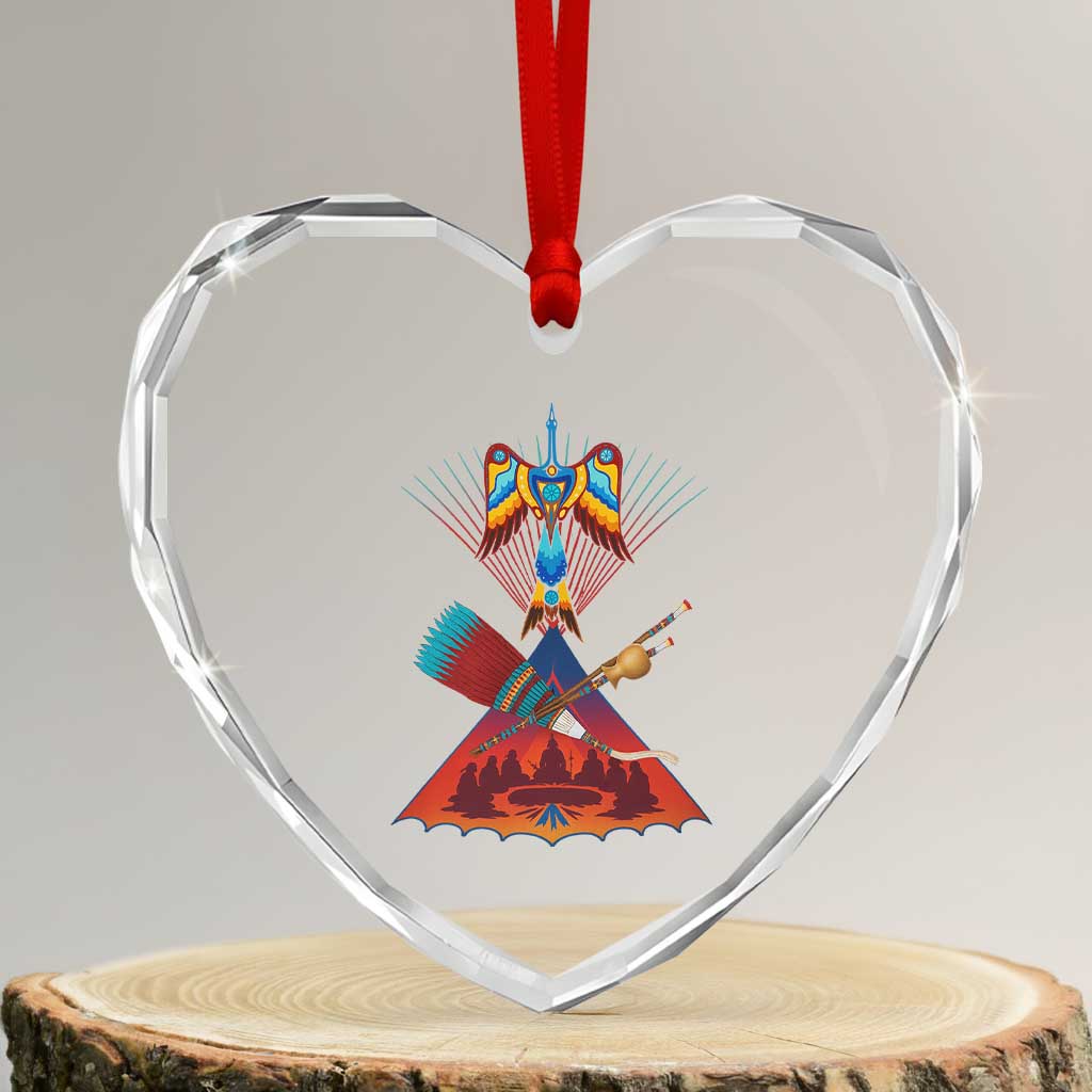 Native American Indigenous Heritage Peyote Water Bird Heart Crystal Glass Ornament TS11 Transparent Glass 3'' Heart Print Your Wear