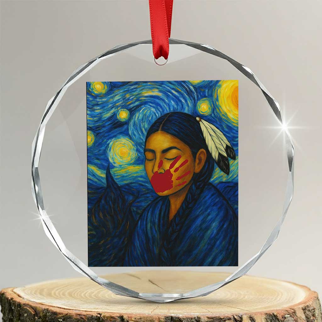 Native American MMIW Crystal Glass Ornament Starry Night Indigenous People Day TS14 Transparent Glass 3'' Circle Print Your Wear