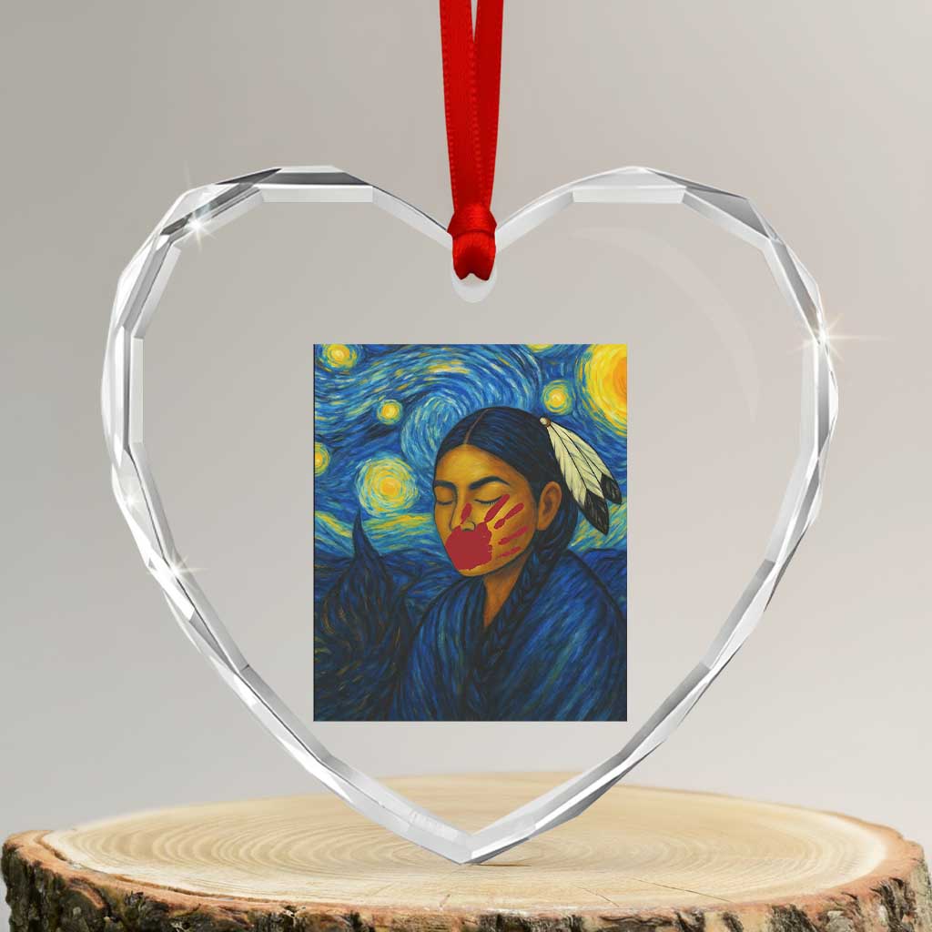 Native American MMIW Heart Crystal Glass Ornament Starry Night Indigenous People Day TS14 Transparent Glass 3'' Heart Print Your Wear