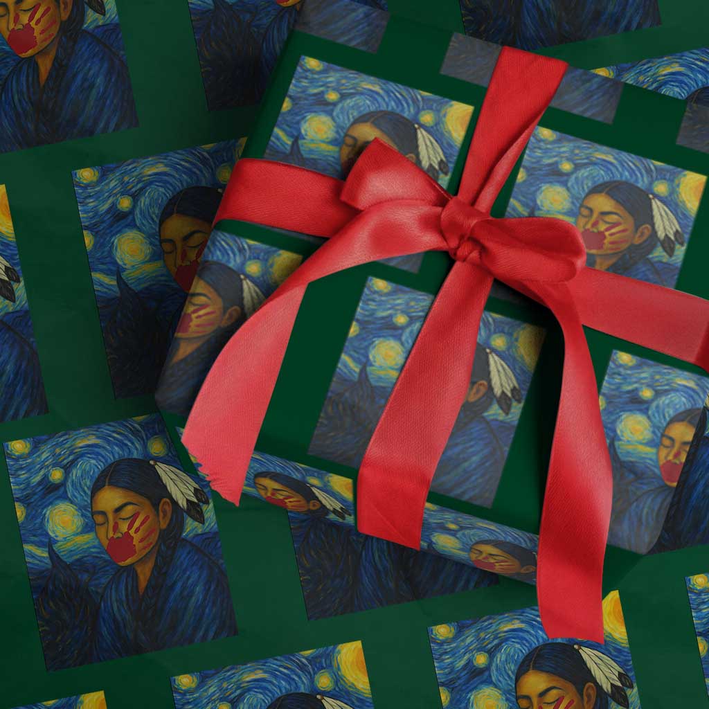 Native American MMIW Wrapping Paper Roll Starry Night Indigenous People Day TS14 Green Print Your Wear