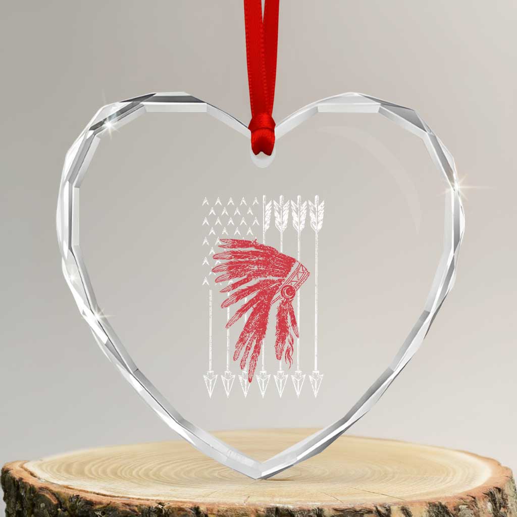 Native American Teepee American Flag Heart Crystal Glass Ornament TS14 Transparent Glass 3'' Heart Print Your Wear