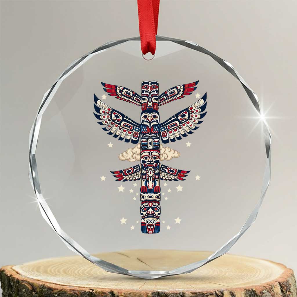 Native American Totem Pole Crystal Glass Ornament Pacific Northwest Indigenous Tribal TS12 Transparent Glass 3'' Circle Print Your Wear