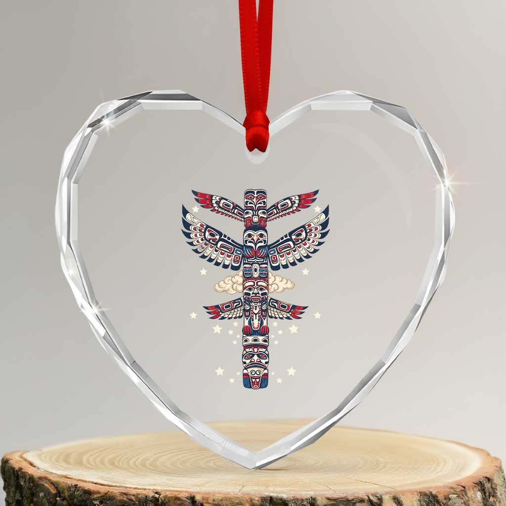 Native American Totem Pole Heart Crystal Glass Ornament Pacific Northwest Indigenous Tribal TS12 Transparent Glass 3'' Heart Print Your Wear