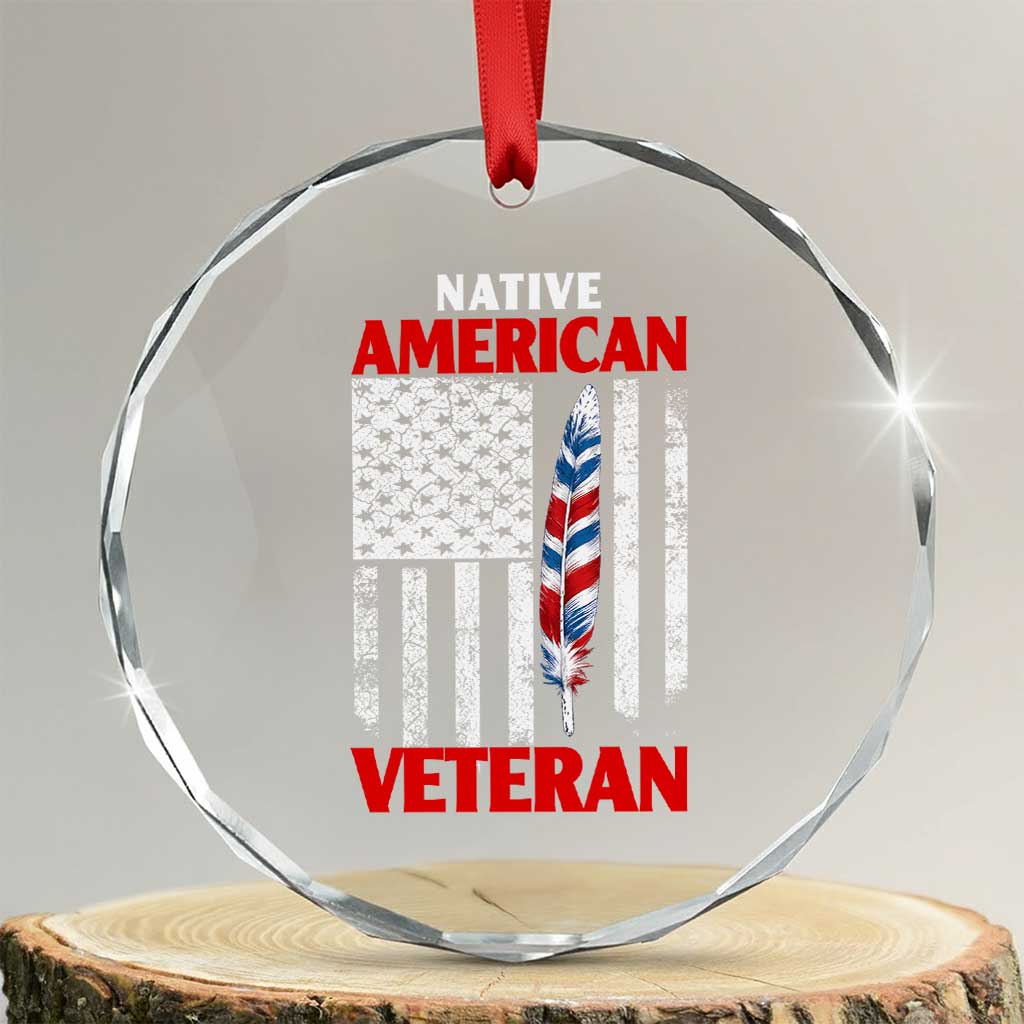 Native American Veteran USA Flag Patriotic Soldier Crystal Glass Ornament