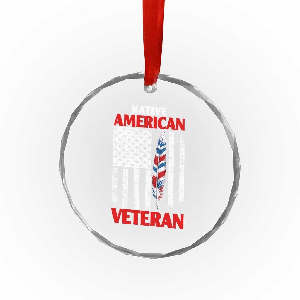 Native American Veteran USA Flag Patriotic Soldier Crystal Glass Ornament