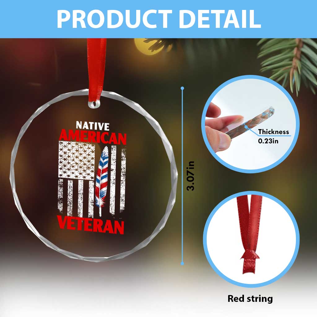 Native American Veteran USA Flag Patriotic Soldier Crystal Glass Ornament