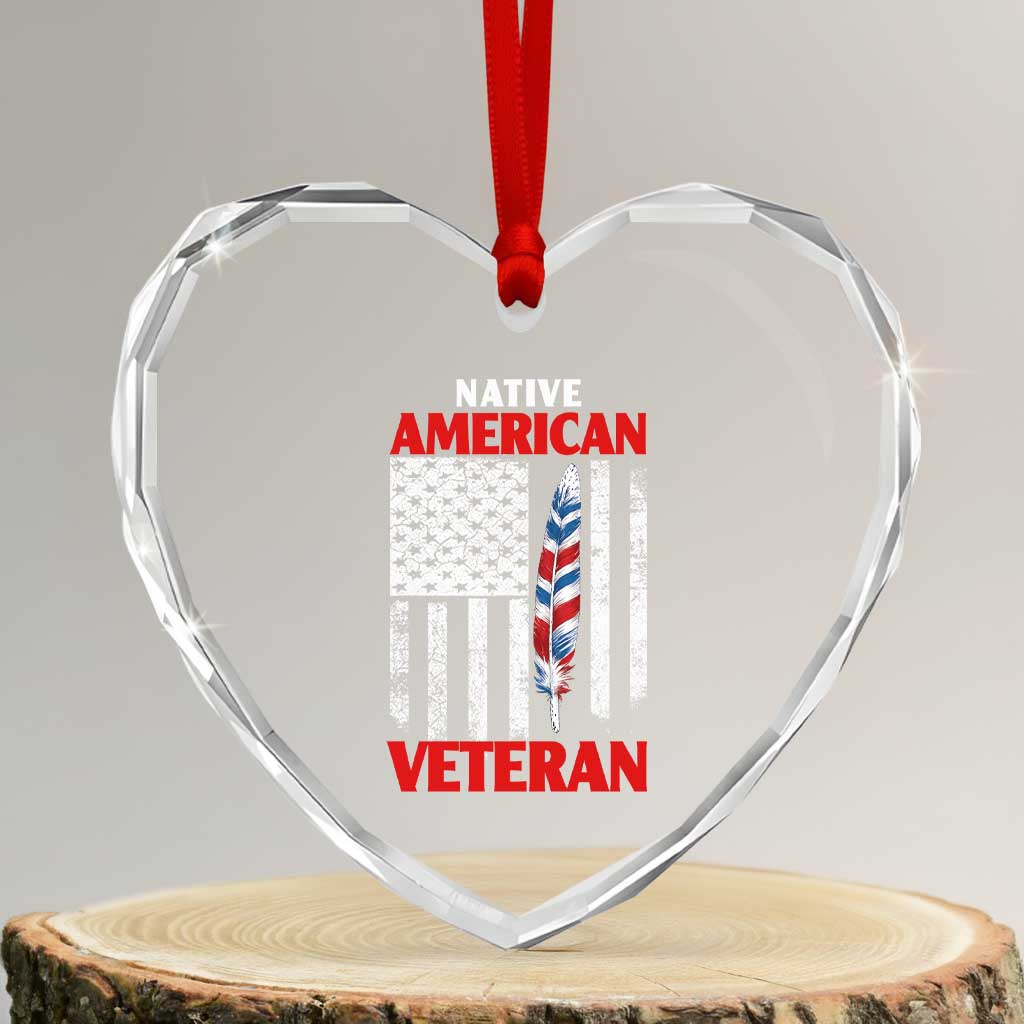 Native American Veteran USA Flag Patriotic Soldier Heart Crystal Glass Ornament TS14 Transparent Glass 3'' Heart Print Your Wear
