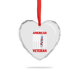 Native American Veteran USA Flag Patriotic Soldier Heart Crystal Glass Ornament