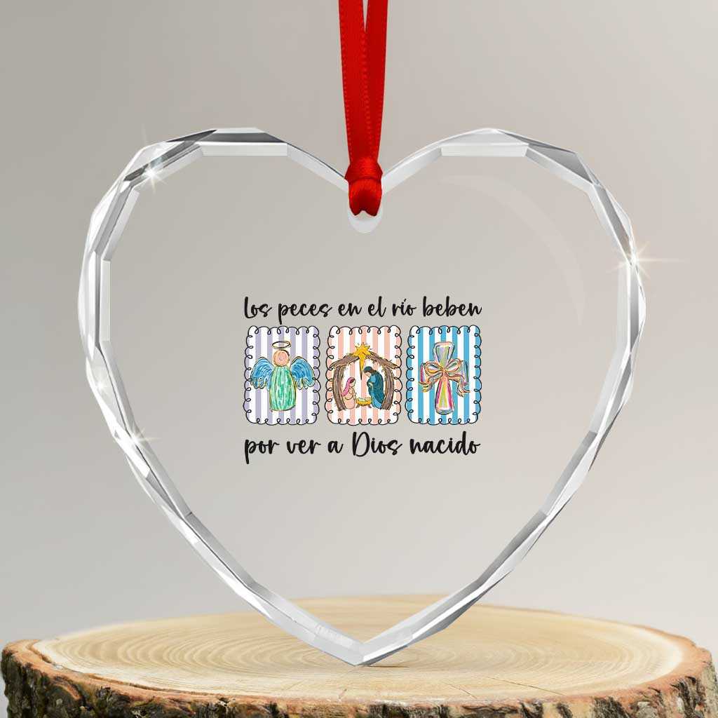 Nativity Scene Christian Christmas Heart Crystal Glass Ornament Feliz Navidad TS14 Transparent Glass 3'' Heart Print Your Wear