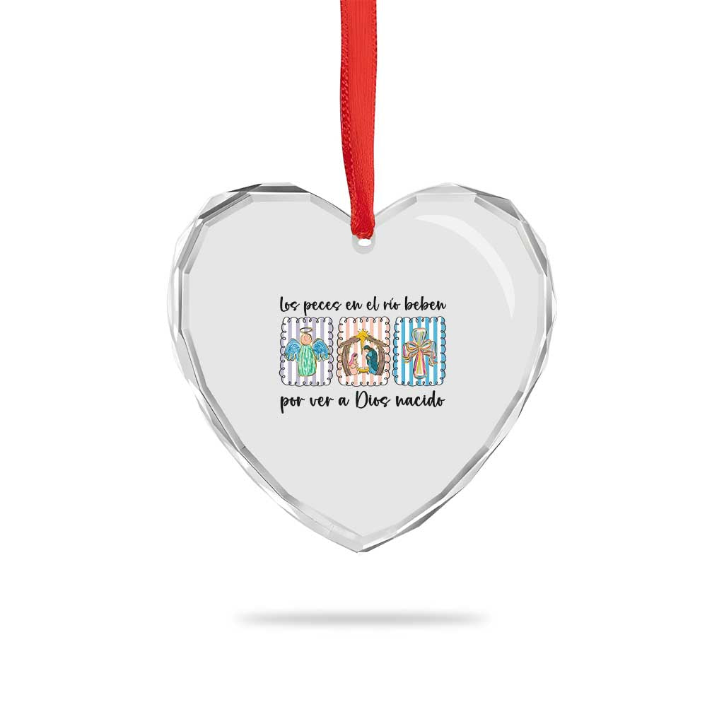 Nativity Scene Christian Christmas Heart Crystal Glass Ornament Feliz Navidad TS14 Print Your Wear
