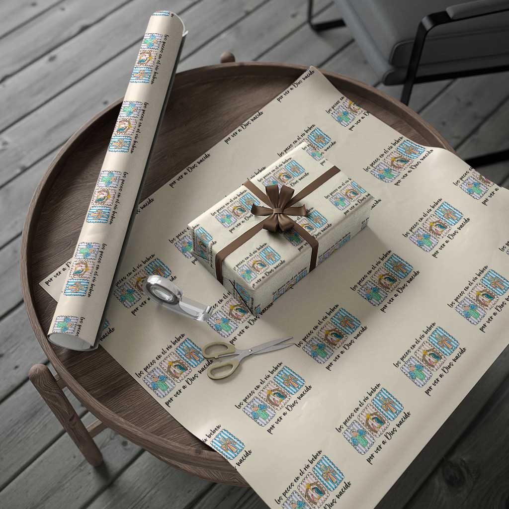 Nativity Scene Christian Christmas Wrapping Paper Roll Feliz Navidad TS14 Beige Print Your Wear