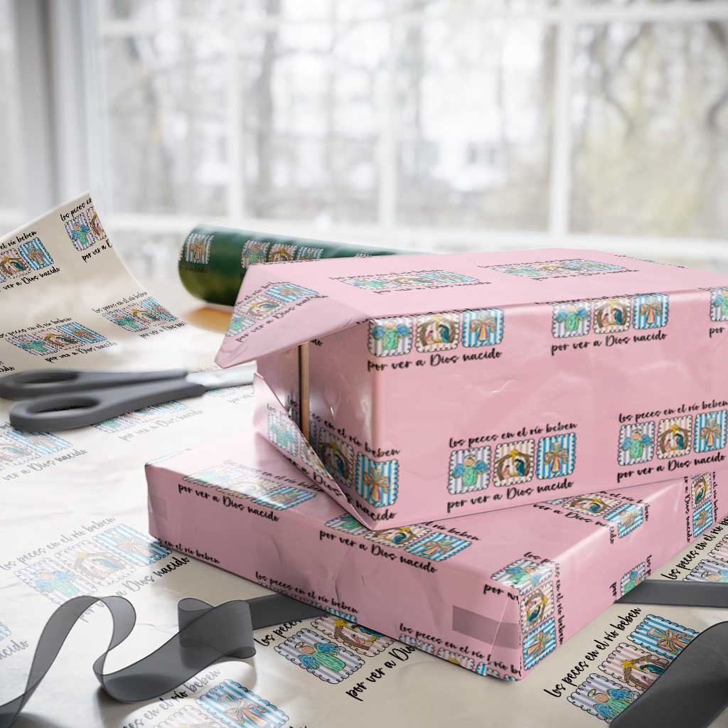 Nativity Scene Christian Christmas Wrapping Paper Roll Feliz Navidad TS14 Light Pink Print Your Wear