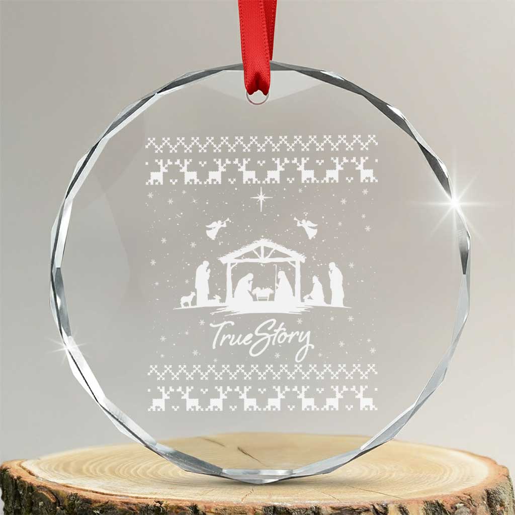 Nativity Scene Christmas Crystal Glass Ornament Christian True Story Jesus Birth Ugly Xmas TS10 Transparent Glass 3'' Circle Print Your Wear