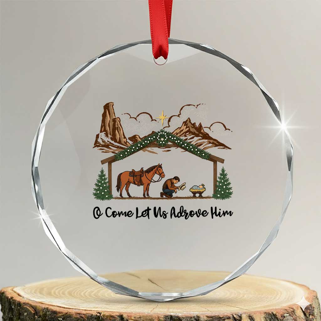 Nativity Scene Christmas Crystal Glass Ornament Cowboy Bible Scripture Verse Western TS14 Transparent Glass 3'' Circle Print Your Wear