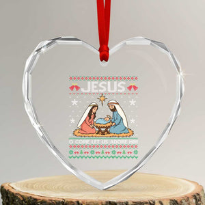Nativity Scene Christmas Heart Crystal Glass Ornament Baby Jesus Christian Xmas TS14 Transparent Glass 3'' Heart Print Your Wear