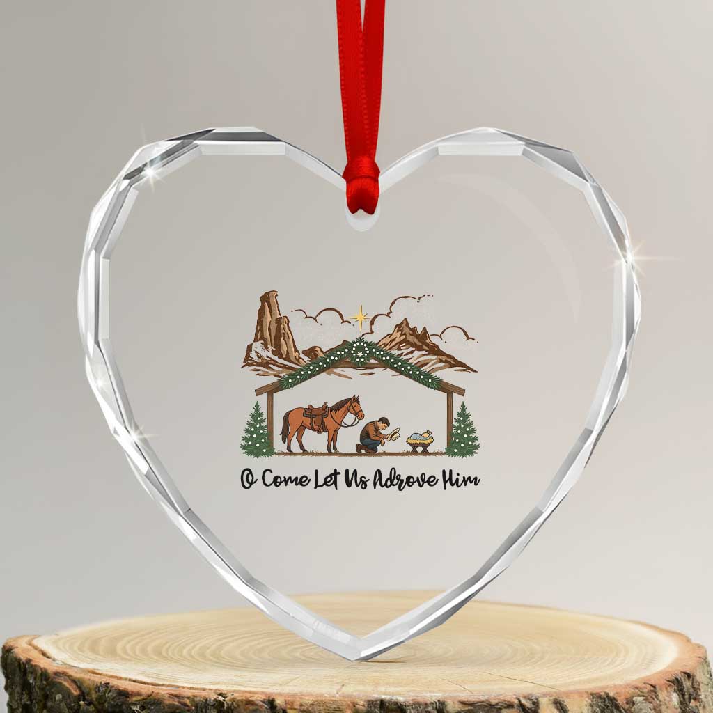 Nativity Scene Christmas Heart Crystal Glass Ornament Cowboy Bible Scripture Verse Western TS14 Transparent Glass 3'' Heart Print Your Wear