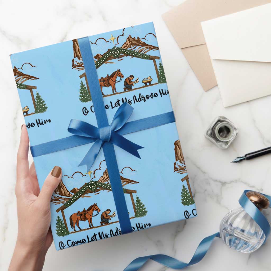 Nativity Scene Christmas Wrapping Paper Roll Cowboy Bible Scripture Verse Western TS14 Light Blue Print Your Wear