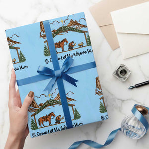 Nativity Scene Christmas Wrapping Paper Roll Cowboy Bible Scripture Verse Western TS14 Light Blue Print Your Wear