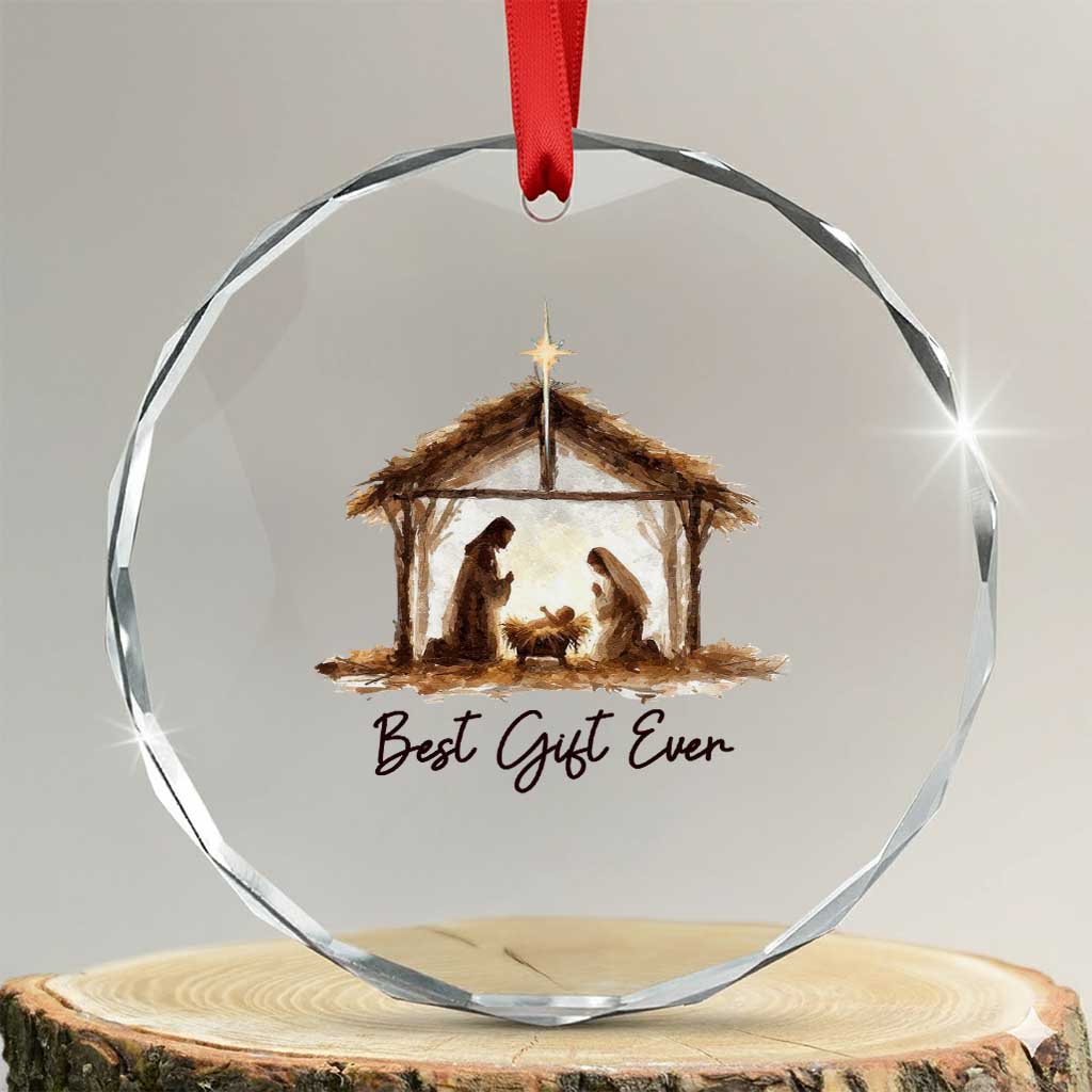 Nativity Scene Crystal Glass Ornament Christian Christmas Jesus Best Gift Ever TS10 Transparent Glass 3'' Circle Print Your Wear