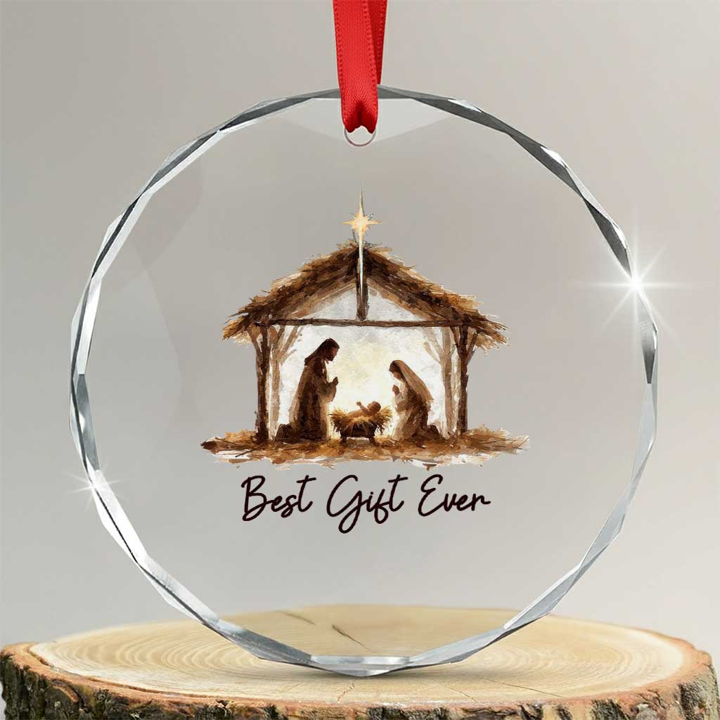 Nativity Scene Crystal Glass Ornament Christian Christmas Jesus Best Gift Ever TS10 Transparent Glass 3'' Circle Print Your Wear