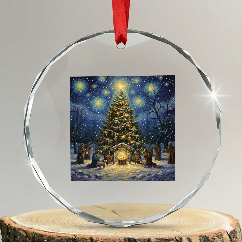 Nativity Scene Crystal Glass Ornament Christmas Starry Night Christian Jesus Baby Jesus Holiday TS14 Transparent Glass 3'' Circle Print Your Wear