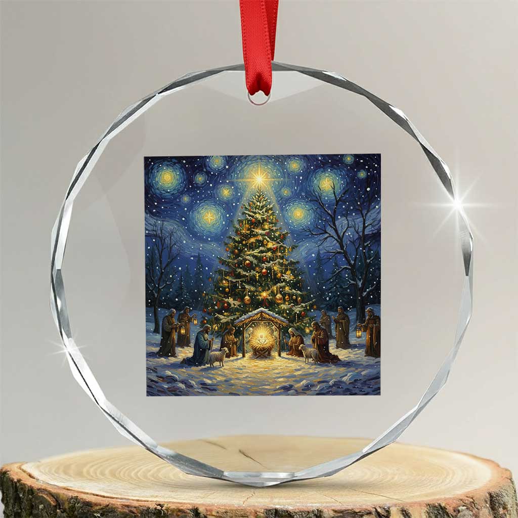 Nativity Scene Crystal Glass Ornament Christmas Starry Night Christian Jesus Baby Jesus Holiday TS14 Transparent Glass 3'' Circle Print Your Wear