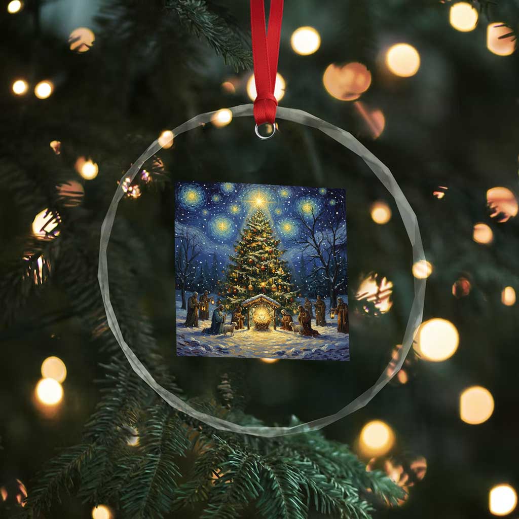 Nativity Scene Crystal Glass Ornament Christmas Starry Night Christian Jesus Baby Jesus Holiday TS14 Print Your Wear
