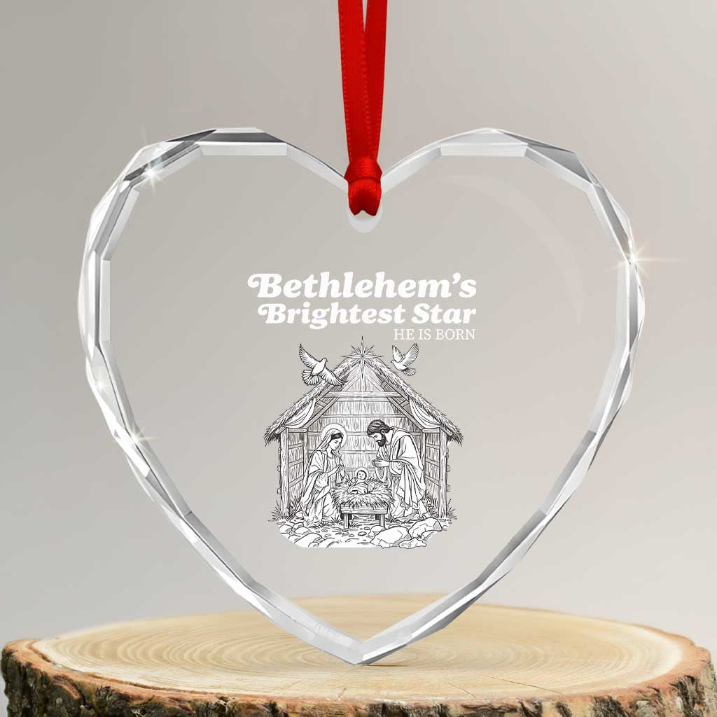 Nativity Scene Heart Crystal Glass Ornament Brightest Star of Bethlehem He Is Born Christian Christmas TS14 Transparent Glass 3'' Heart Print Your Wear