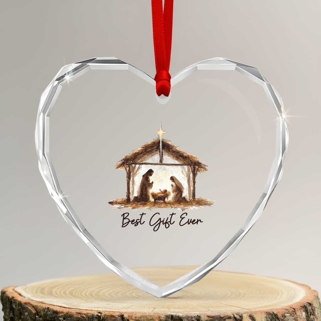 Nativity Scene Heart Crystal Glass Ornament Christian Christmas Jesus Best Gift Ever TS10 Transparent Glass 3'' Heart Print Your Wear