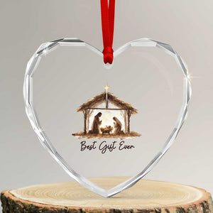 Nativity Scene Heart Crystal Glass Ornament Christian Christmas Jesus Best Gift Ever TS10 Transparent Glass 3'' Heart Print Your Wear