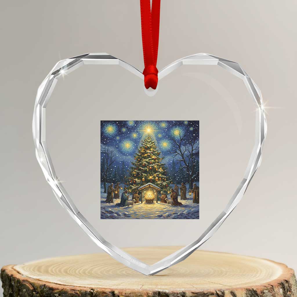 Nativity Scene Heart Crystal Glass Ornament Christmas Starry Night Christian Jesus Baby Jesus Holiday TS14 Transparent Glass 3'' Heart Print Your Wear