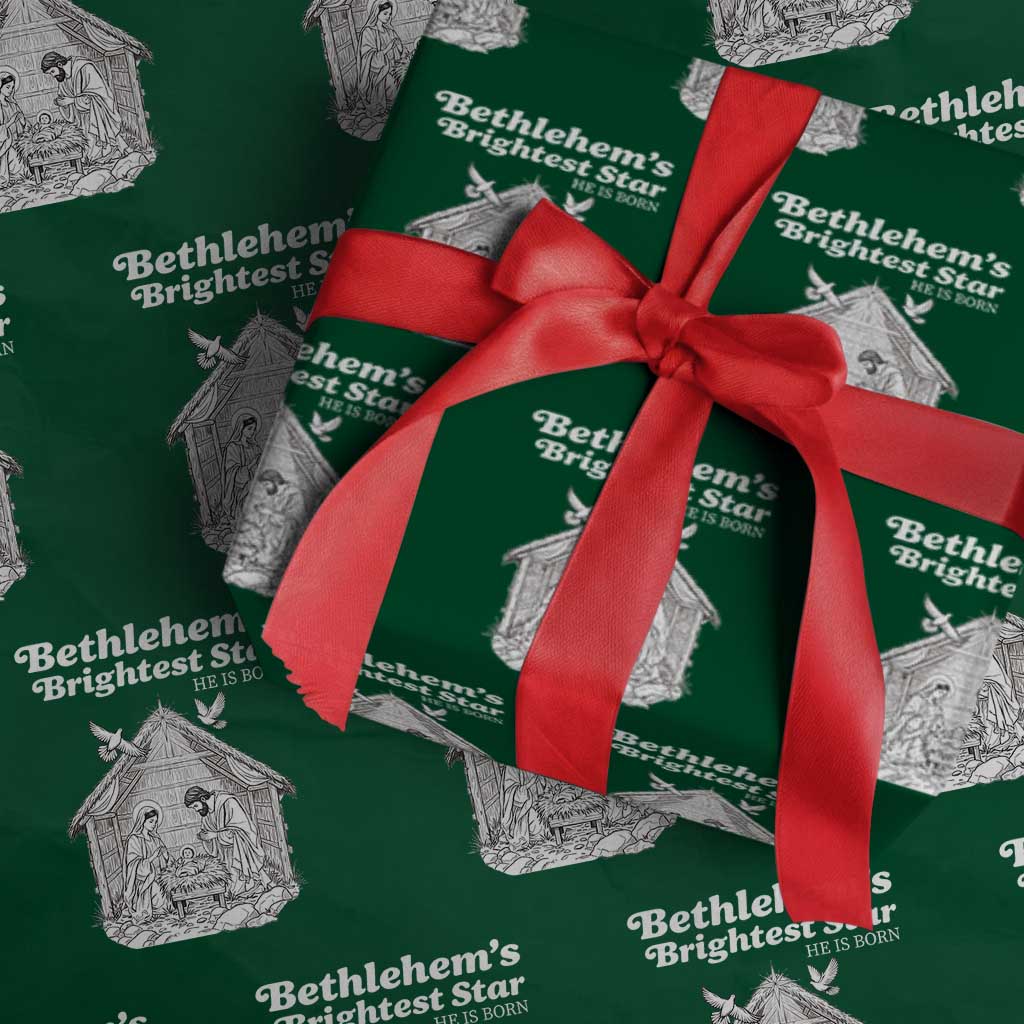 Nativity Scene Wrapping Paper Roll Brightest Star of Bethlehem He Is Born Christian Christmas TS14 Green Print Your Wear