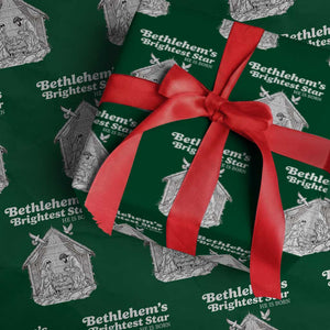 Nativity Scene Wrapping Paper Roll Brightest Star of Bethlehem He Is Born Christian Christmas TS14 Green Print Your Wear