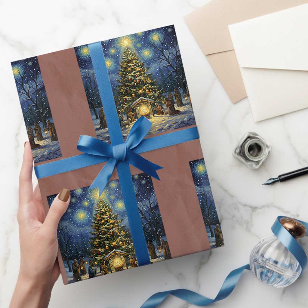 Nativity Scene Wrapping Paper Roll Christmas Starry Night Christian Jesus Baby Jesus Holiday TS14 Mocha Print Your Wear