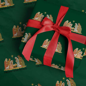 Nativity Scene Xmas Wrapping Paper Roll Baby Jesus Christian Faith TS14 Green Print Your Wear