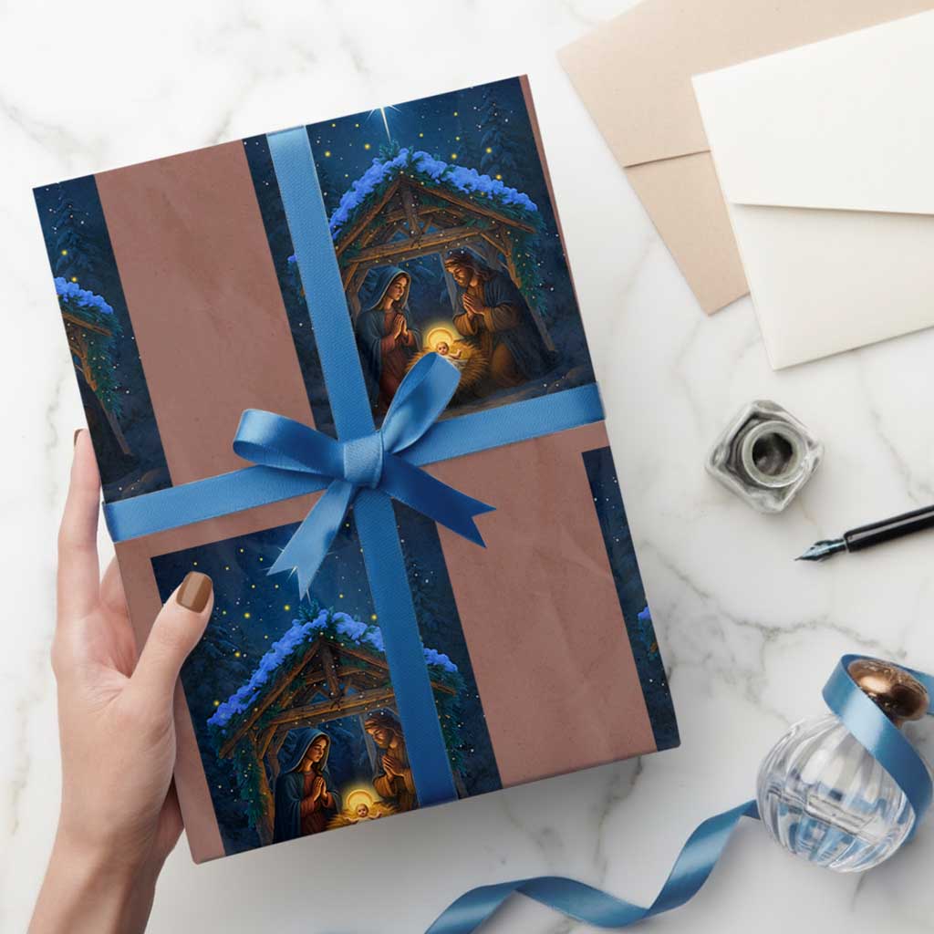 Nativity Scene Xmas Wrapping Paper Roll O Come Let Us Adrove Him TS14 Mocha Print Your Wear
