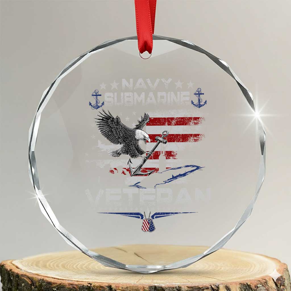 Navy Submarine Veteran Crystal Glass Ornament Military Patriotic Vintage American Flag TS11 Transparent Glass 3'' Circle Print Your Wear